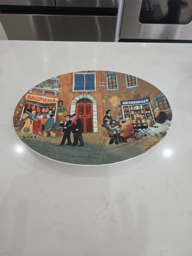 "Tuscan Storefronts" oval serving platter designed by Guy Buffet