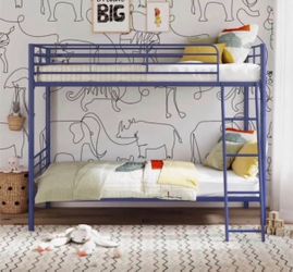 Convertible Twin over Twin Metal Bunk Bed, Blue