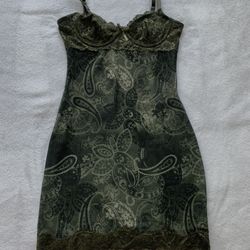 Green Paisley Lace Trim Slip Dress
