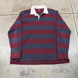 vintage navy and burgandy striped rugby polo shirt size xl