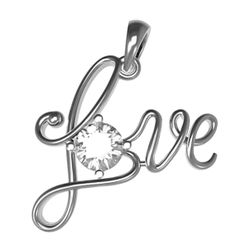 Cursive "Love" Pendant With Cubic Zirconia Stone
