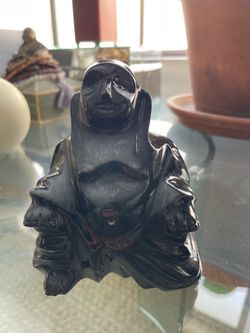 Hand-Carved Black Stone Laughing Buddha
