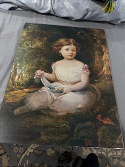 Vintage Art “ girl With Flowers” By Jacob Hart Lazarus 24x18”