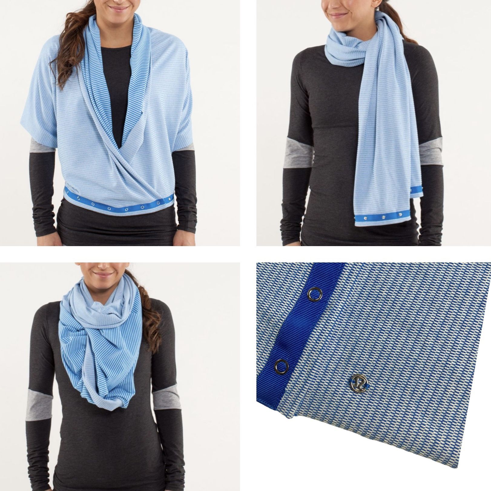 Lululemon Vinyasa Snap Scarf wrap shawl Easter egg/Royal Blue Perfect for travel Versatile for the beach 72% NYLON 22% POLYESTER 6% SPANDEX LYCRA®