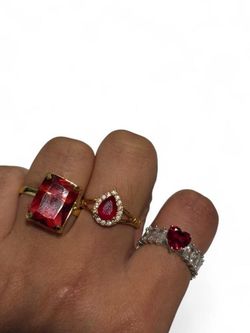 New | Set of 3 Indian Red Adjustable Rings
