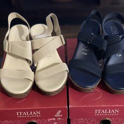 Stylish Blue & Taupe Wedge Shoes – Like New!