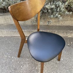 Mid-Century Modern Wood Chair with Black Upholstered Seat (1 Only)