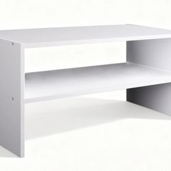 EDX 2-Tier Stackable Shoe Rack, White Low Wooden Shelf