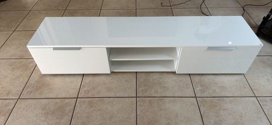 White low tv console table with two storage drawers