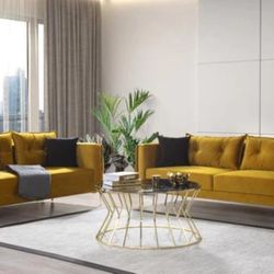 Jasmine Mustard Velvet Sofa & Loveseat

