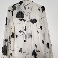 Women's Floral Polka Dot Tie Neck Blouse Size XL