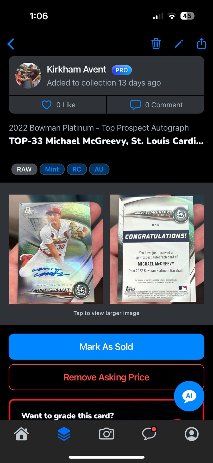 Michael McGreevy Rookie Autograph