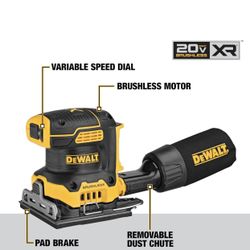 DEWALT DCW200B 20V MAX XR Brushless Cordless 1/4 Sheet Variable Speed Sander (Tool Only) • Brushless motor of the electric sander provides runtime and