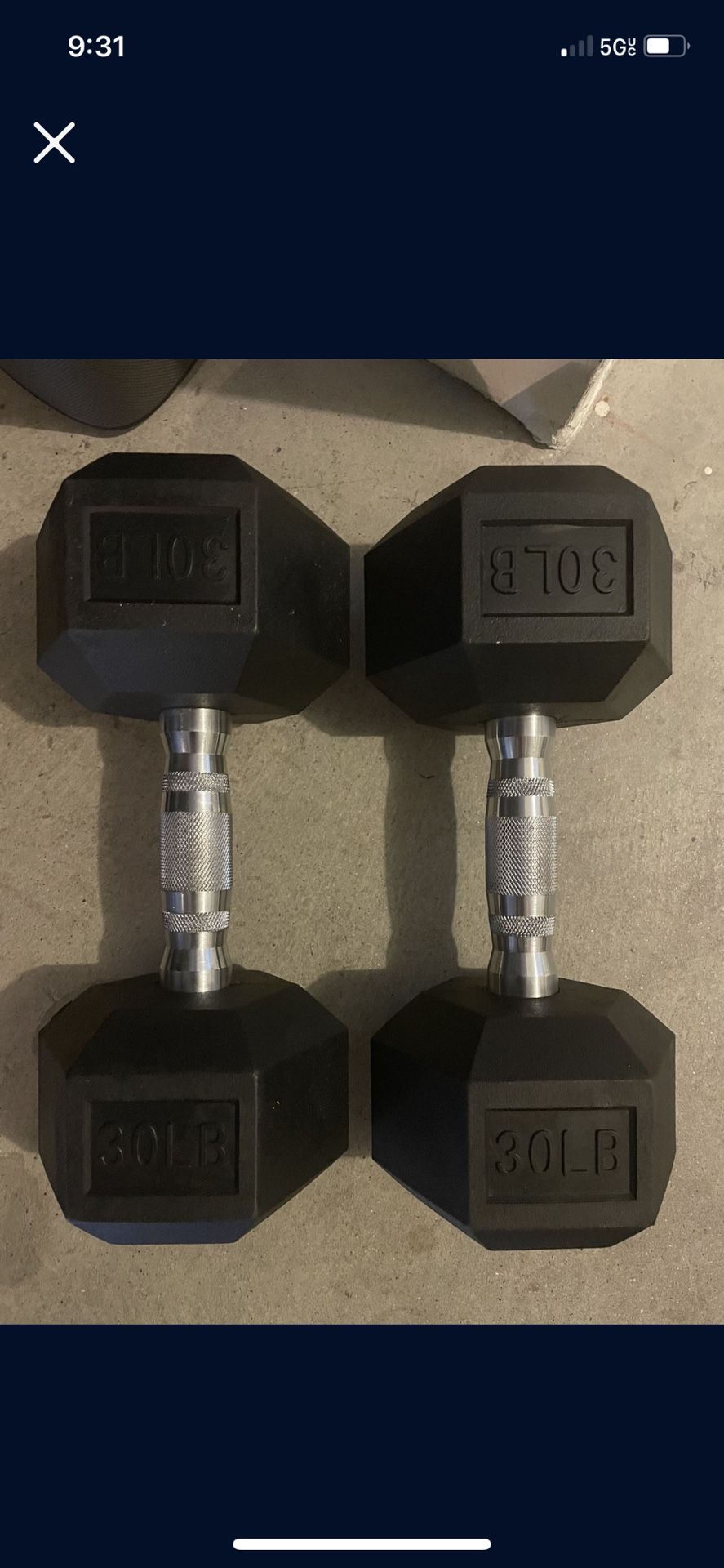 30-lb. Rubber Hex Dumbbell Set - New