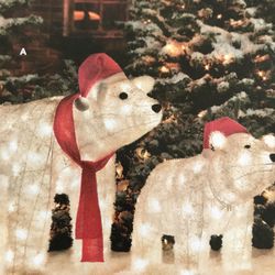 Set of 2 Lighted Holiday Polar Bears w/Red Scarf/Hat  $139