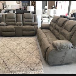 Brand New 👍 By Ashley 📣Gray Dual Recliner Sofa & Loveseat with Console 💥 Modern Manual Reclining Living Room Set🔥 Fastest Delivery 🚚 