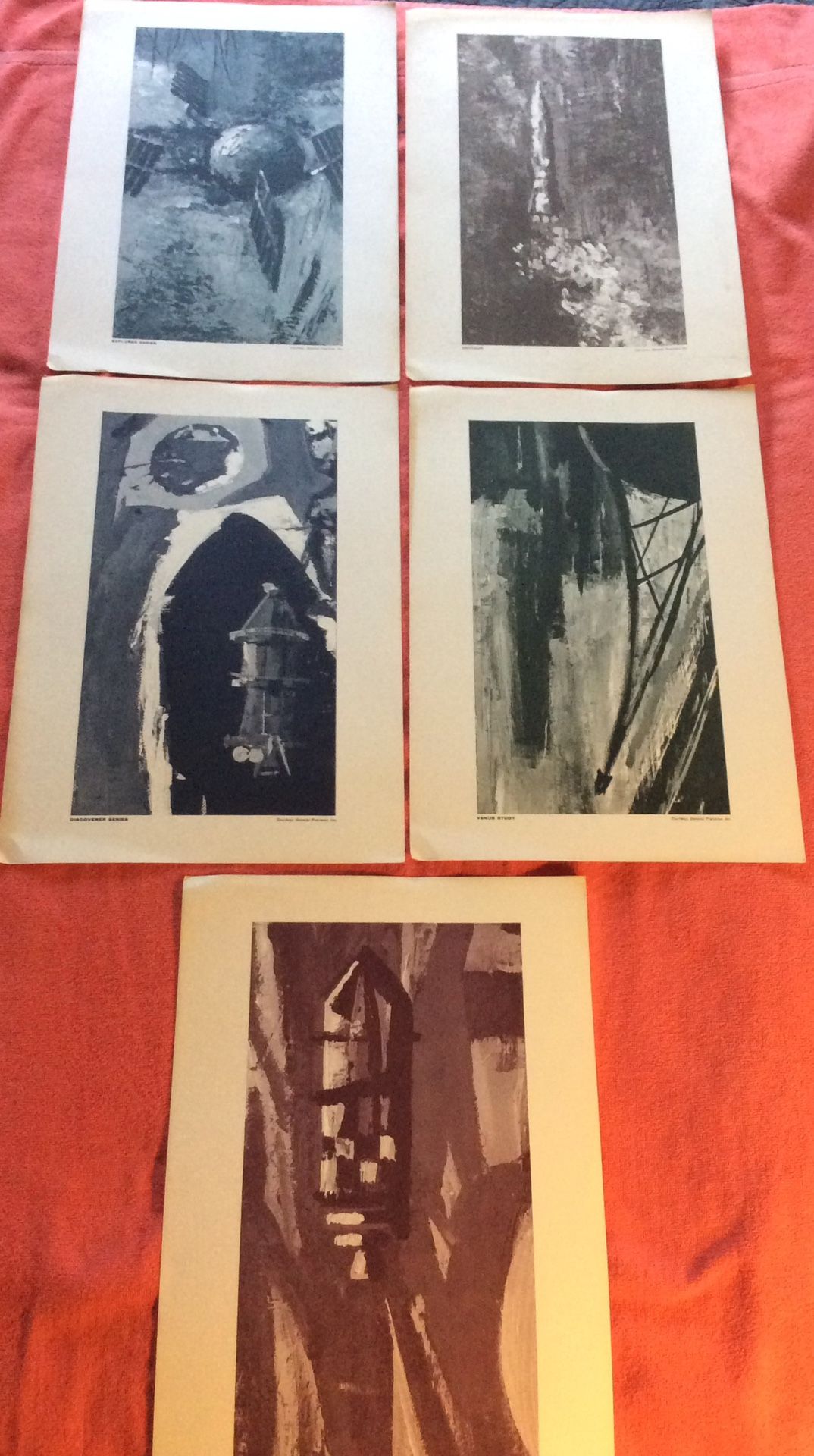 LOT OF 5 RARE GENERAL PRECISION ABSTRACT PRINTS EARLY 1960S SPACE ROCKET MIDAS VENUS SENTAUR EXPLORER DISCOVERER