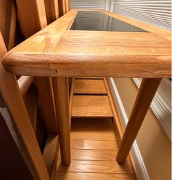 Oak Wood Sofa Table with Glass Insert