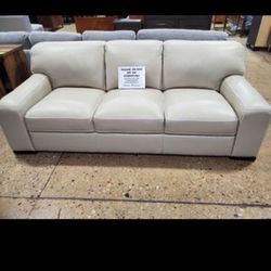 Beige With White Stiching Leather Sofa (NEW)