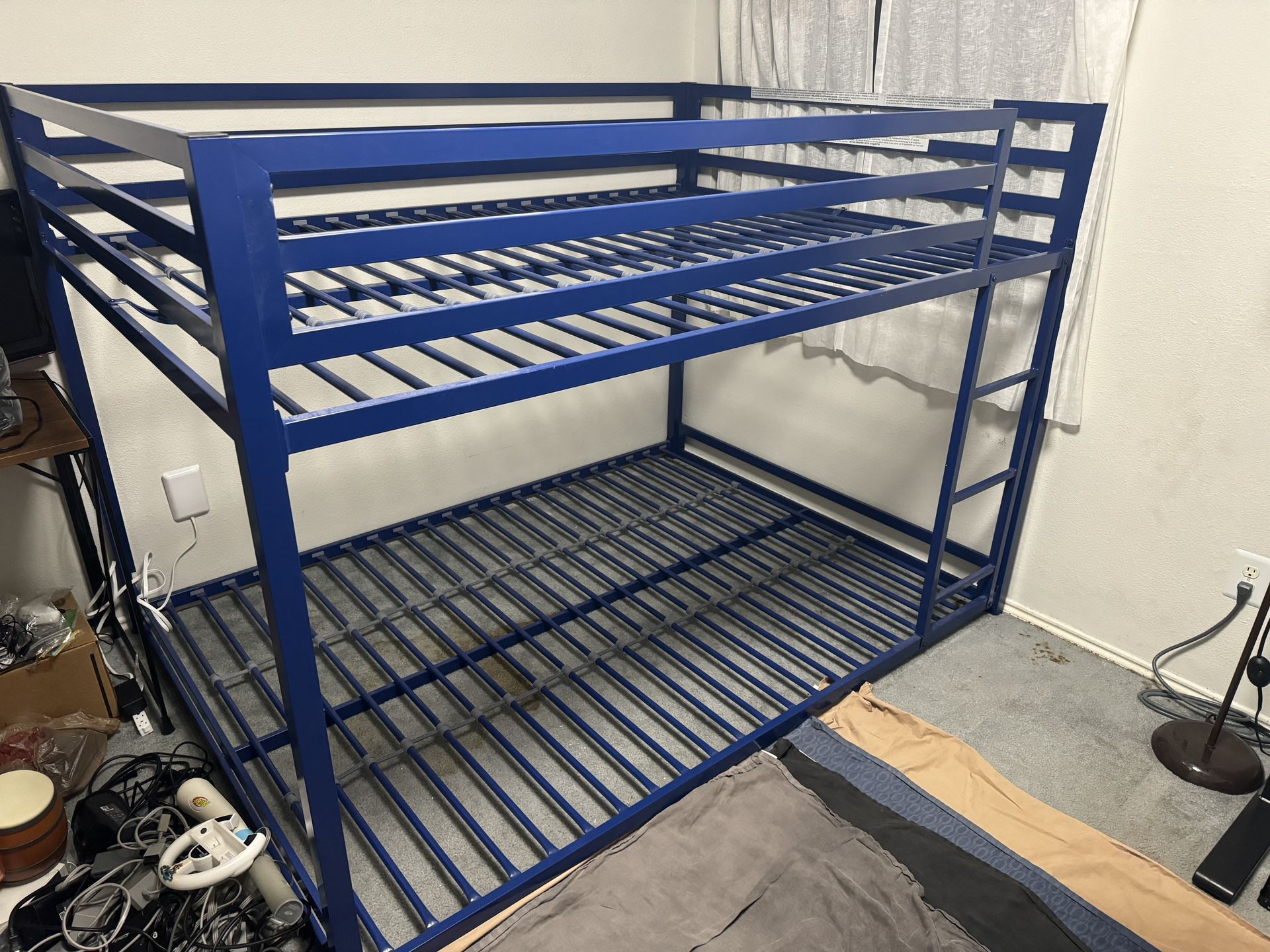 Bunk Bed Full Over Full Metal Frame With Ladder Navy Low Style Heavy Duty Bedroom Furniture PARTIALLY DISASSEMBLED