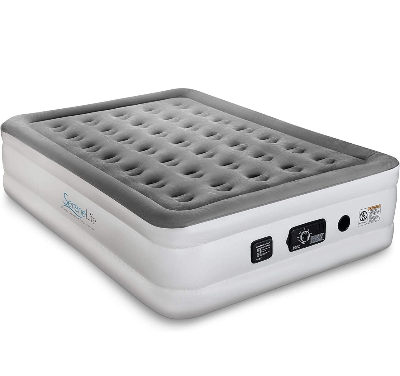 Raised Self 18" Elevated Mattress with Built-in Pump-Durable Automatic Electric Inflation Blow Up Air Bed W/Soft, Plush Flocking, Full, SLABFL60 , Gre