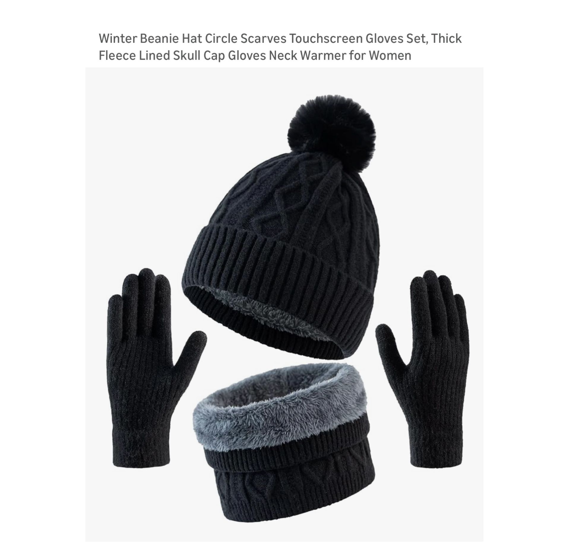 Brand new Winter Beanie Hat Circle Scarves Touchscreen Gloves Set, Thick Fleece Lined Skull Cap Gloves Neck Warmer for Women  Whitestone/Flushing, Que