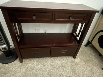 Dark Cherry Wood Console Table with Drawers