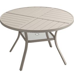 New 41” Patio Dining Table for 4 Round Metal Outdoor Table with Storage Shelf 1.57" Umbrella Hole