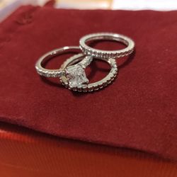 Princess 3.80ct White Topaz Triple Band Ring Set