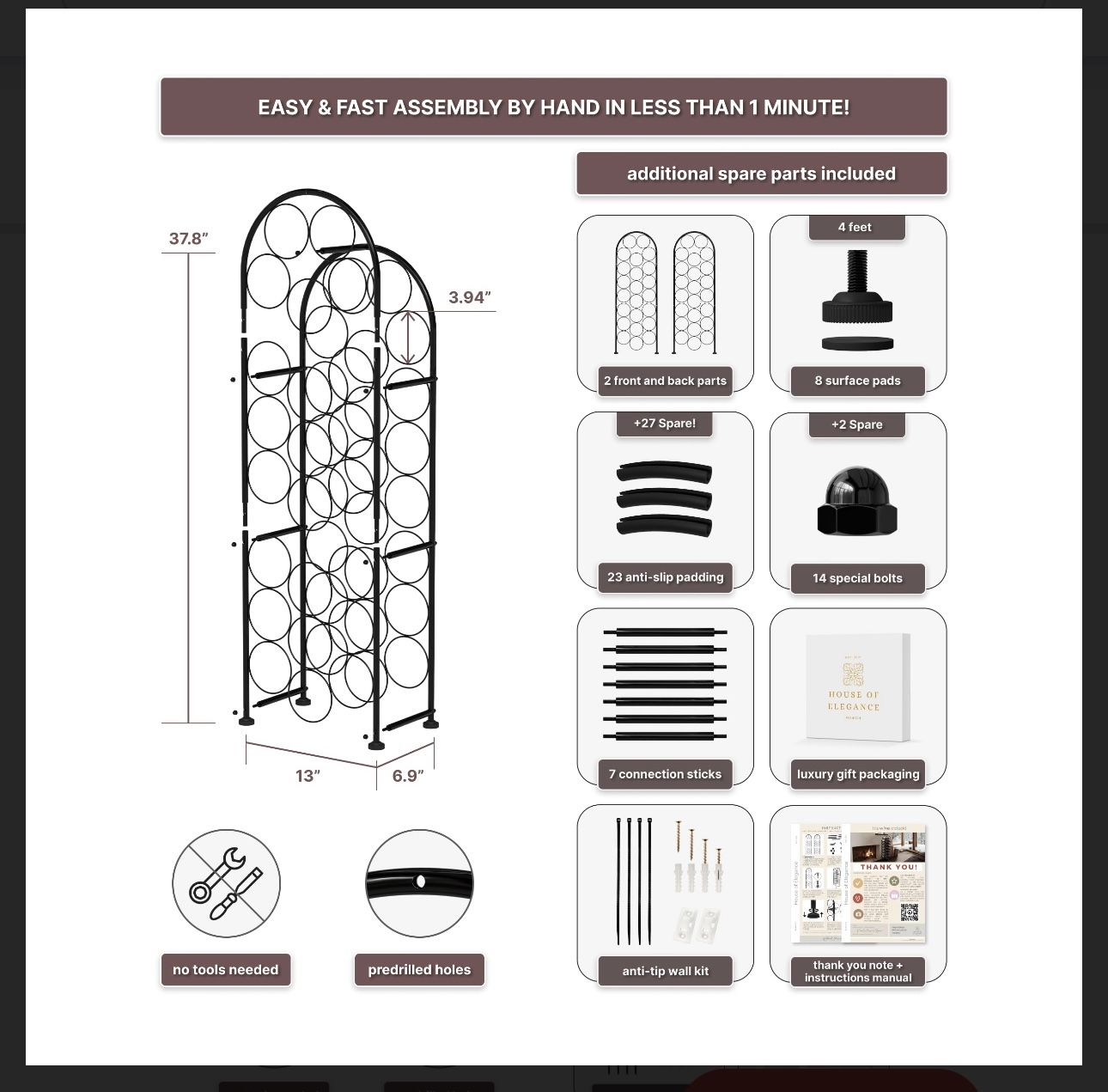 23 Bottles Arched Metal Wine Rack - fits Big Bottle Sizes, Black Free Standing Bottle Holder Storage Stand, Floor Iron Cabinet, Gift Birthday