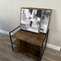 Cubby Desk And 2 Paintings 