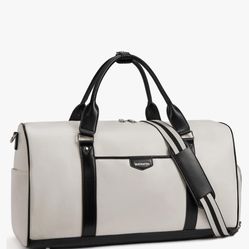 BOSTANTEN Weekender - White/Black Leather Duffle
