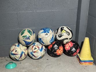 Adidas size 4 and 5 soccerballs and cones