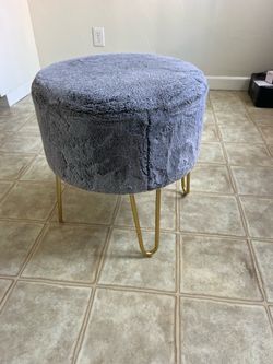 Faux Fur Ottoman with Gold Hairpin Legs