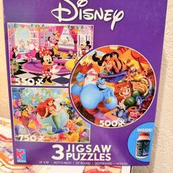 New Disney 3 JIGSAW  Puzzle Princess Includes Glue 