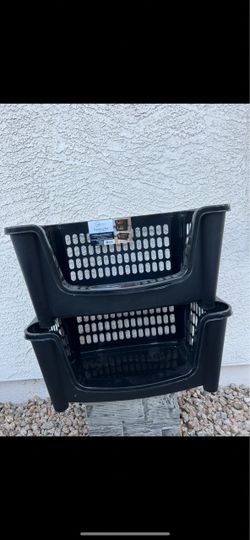 Black Plastic Stacking Storage Bins (Set of 2)