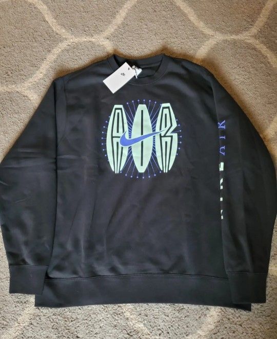 New Nike NSW Air Swoosh Crew Neck DN5157-010 Black Sweatshirt Men's Size XL