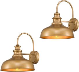 2 Pack Hand-Painted Gold Finish 11” Barn Industrial Wall Light Fixtures