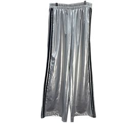 Silver Faux Leather Track Pants, Polyurethane Coated Fabric, Approx M