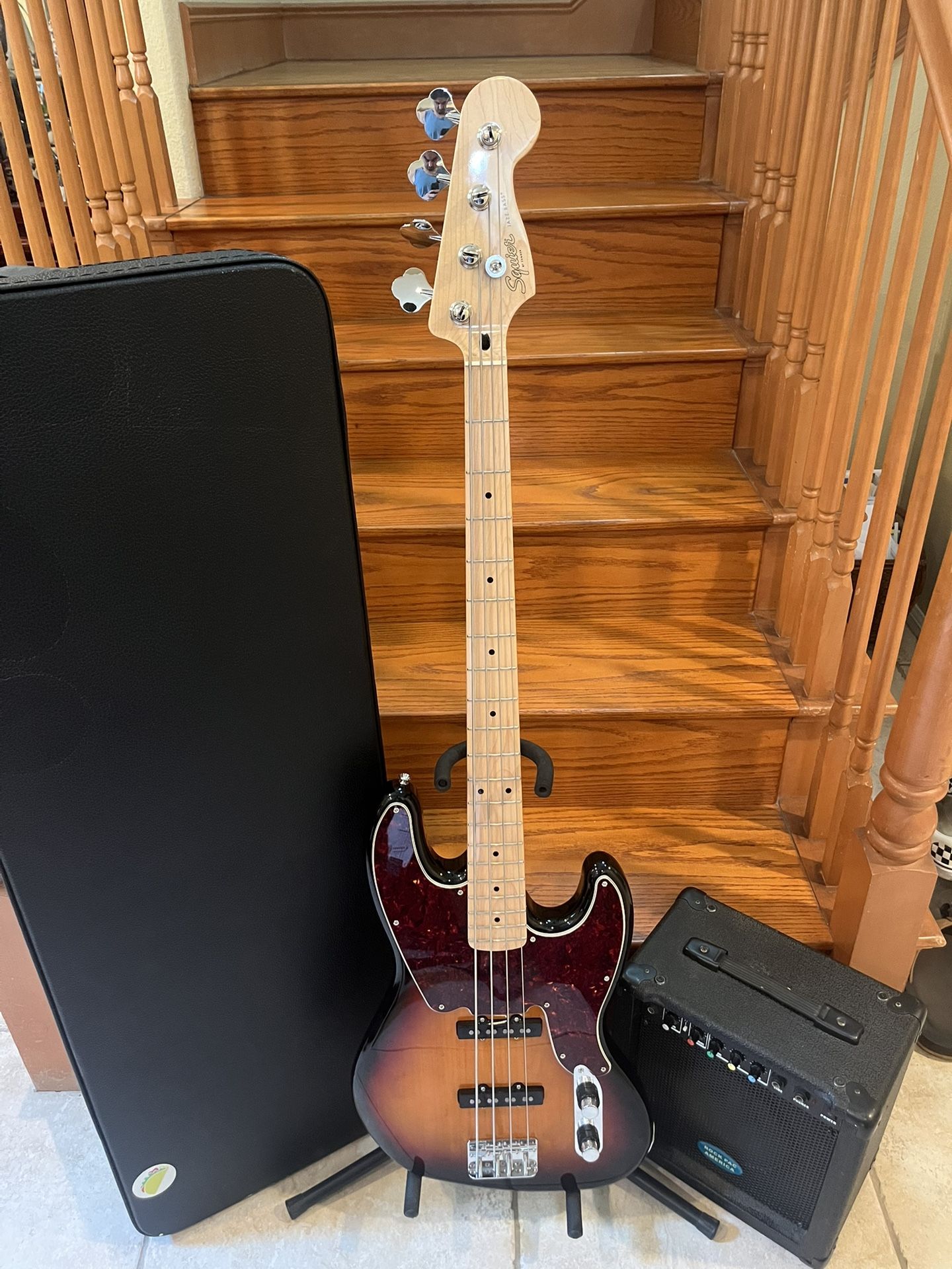 Squier Paranormal Jazz Bass (Brand New) W/ Hardshell Case, 20 Watt Bass Amp
