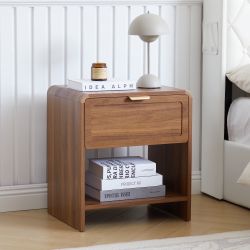 Wirrytor Modern Nightstand with USB charging, Wide Wood Bedside Table w/ Storage Drawers, Mid Century End Table for Bedroom, Living Room,Curved Profil