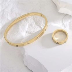 Rhinestone Bracelet And Ring 