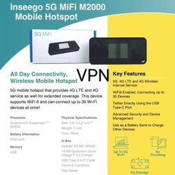 Inseego 5G MiFi M2000 Mobile Hotspot Global GSM Unlocked T-Mobile/AT&T/Simple Mobile/Cricket/Metro PCS/Boost Mobile