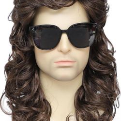 Kavsni Men's Wig, 80s Wig, Brown Wave Mullet Wig, Halloween Costume, Fashion Wig, Fancy Party Accessories, Wig (Mdeium Brown)