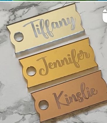 Custom  Acrylic Mirrored Stanley Name Tag Toppers 