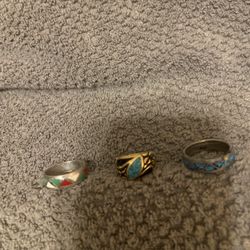 3 Rings W/ Turquoise Colored Stones 