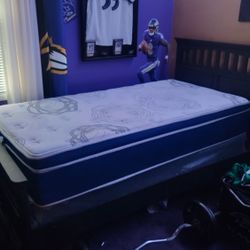 Solid Wood Twin Bed with Mattress & Box Spring