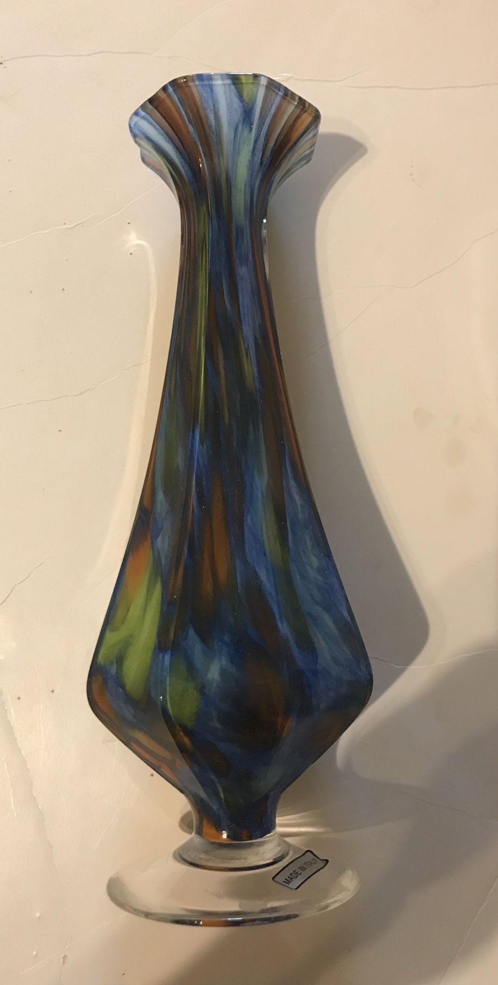 Lavorazione Arte Murano 10" Octagon Multicolor Art Glass Vase made in Italy