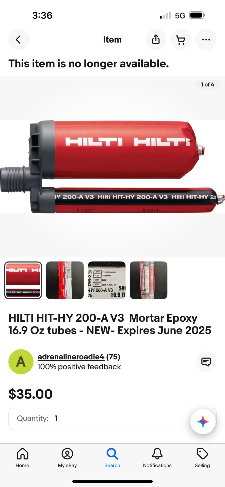 17 Pcs Pack HILTI HIT-HY 200-A V3 Mortar Epoxy 16.9 Oz tubes