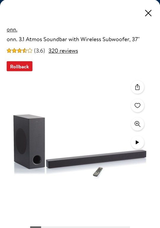 Soundbar Onn 3.1 Whit Subwoofer Wireless 